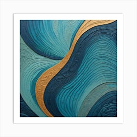 Blue And Gold Abstract Painting Art Print