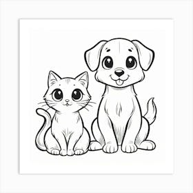 Line Art cat and dog 1 Art Print