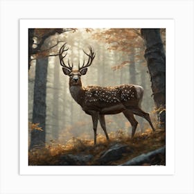 Deer In The Woods 45 Art Print
