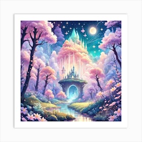 A Fantasy Forest With Twinkling Stars In Pastel Tone Square Composition 288 Art Print