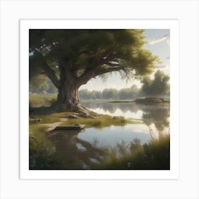 Tree By The Lake Art Print