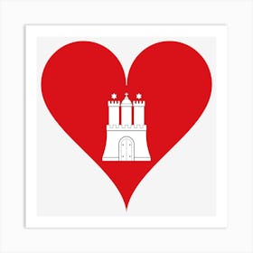 Heart Love Castle Gate Hamburg Coat Of Arms Flag Heart Shaped Federal State Art Print