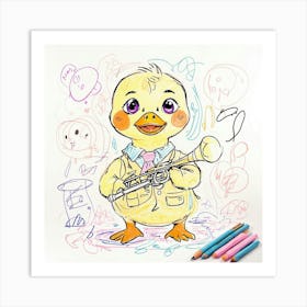 Ducky With A Trumpet Art Print