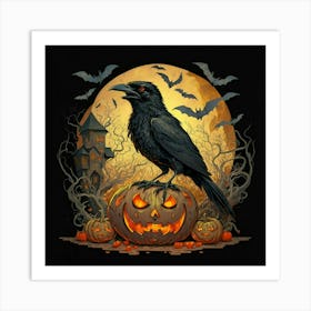 Raven On Pumpkin 1 Art Print