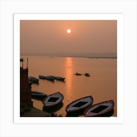 Sunrise On The Ganga River In Varanasi, India Art Print