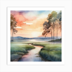 Watercolor Landscape Painting Art Print