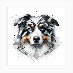 Australia Collie Head - Abstract Line Art Illustration 75 Art Print