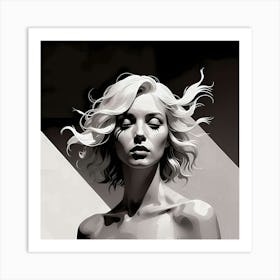 Ethereal Reverie: Black And White Portrait Of Woman Art Print