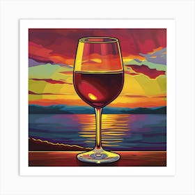 Pop Art Image Of A Glass Of Red Wine With A Sunset Art Print