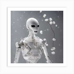 Porcelain And Hammered Matt Silver Android Marionette Showing Cracked Inner Working, Tiny White Flow (2) Art Print