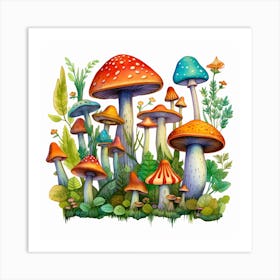 Watercolor Mushrooms Art Print