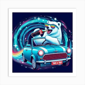 Polar Bear In A Car Art Print