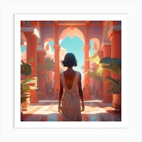 Woman Walking Through An Archway Art Print