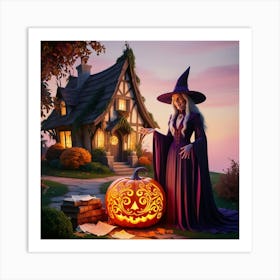 Witch With Pumpkin Art Print