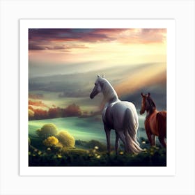 Two Horses In A Field Art Print