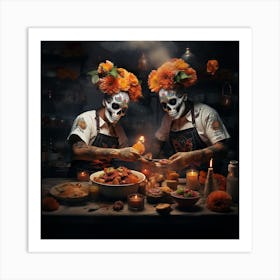 Day Of The Dead Party Cooking 1 Art Print