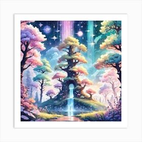 A Fantasy Forest With Twinkling Stars In Pastel Tone Square Composition 63 Art Print