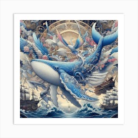 Whales And Ships Art Print