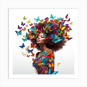 Afro Girl With Butterflies Art Print