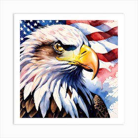 Bald Eagle With US Flag Painting Art Print