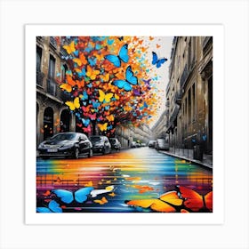 Paris Street With Butterflies 1 Art Print