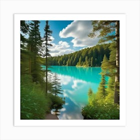 Blue Lake In The Forest 13 Art Print