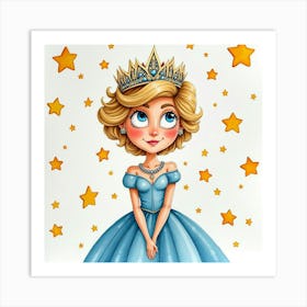 Watercolor Princess Diana Amidst A Whimsical Setting Of Falling Stars 1 Art Print