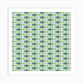 Beach Water Tessellating Fishes In Coastal Greens And Blues Art Print