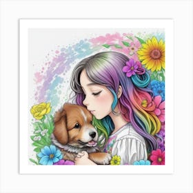 Girl and dog luckycharm 2 Art Print