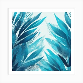 Blue wavy Leaves Art Print