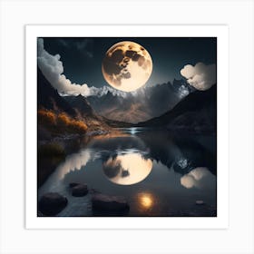 Full Moon Over Lake Art Print