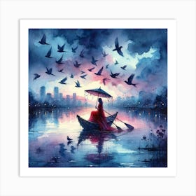 Woman In A Boat Art Print