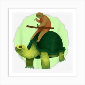 Speed Is Relative Cute Sloth Riding Tortoise Funny Gift Art Print