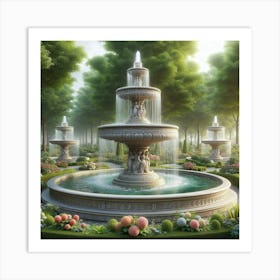 Fountain In The Garden 2 Art Print