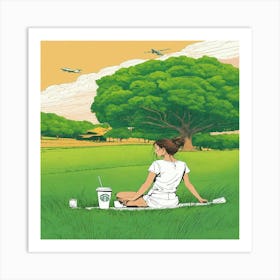 Girl Sitting In The Grass Art Print