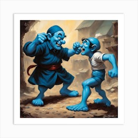 Blue ogres Fighting Art Print