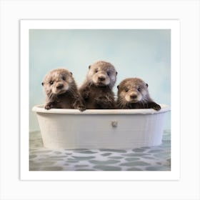Sea Otters Taking a Bath Art Print