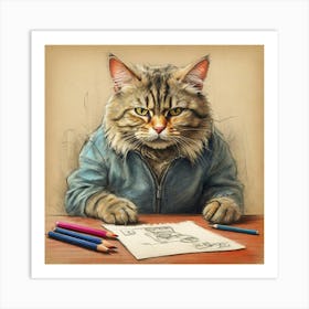 Cat Drawing 6 Art Print