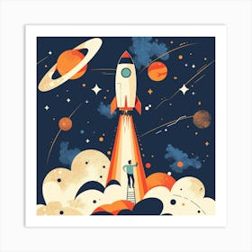 Space Rocket Illustration Art Print