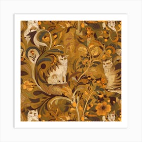 William Morris Style Cats Textiles Art Print