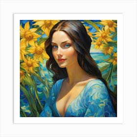 Woman With Sunflowers sgg Art Print