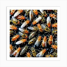 Bees On A Black Surface Art Print