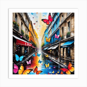 Paris Street With Butterflies Art Print