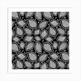 Scattered Leaves Polka Dot Gray On Black Art Print