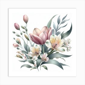 Tulips and Alstroemeria Art Print