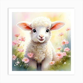 Lamb In Flowers Art Print