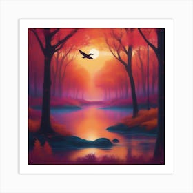 Sunset In The Forest 4 Art Print