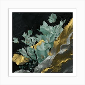 Gold And Blue Flowers Art Print