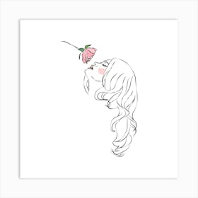 Girl Smelling Rose Art Print