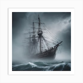 Voyager On The Sea of Fate 1/4 (ship sailing mist fog mystery ghost tall ship Victorian sail sailing galleon Atlantic pacific cruise mary celeste) Art Print